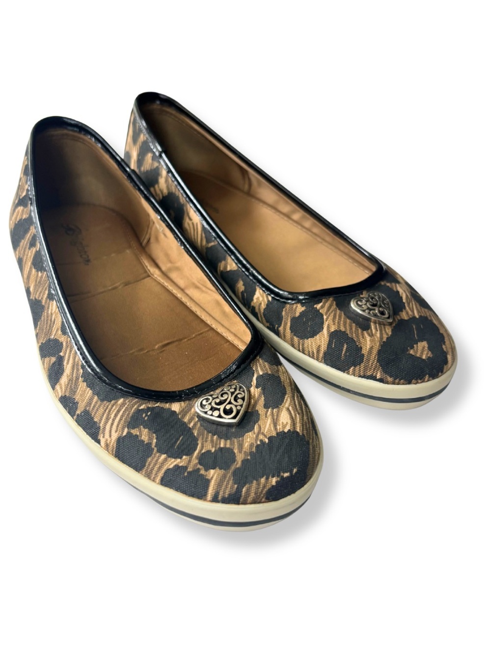 Brighton Spots Leopard Print Ballet Flats Shoes Black Tan 6.5 B